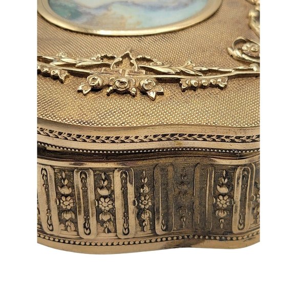 Antique French Gilded Brass Portrait Trinket Box w/ Hand Written Signature A2672 - Picture 4 of 10